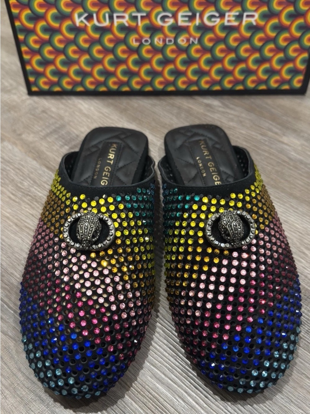 Kurt Geiger Chelsea Slider Rainbow Crystal Mule Flats